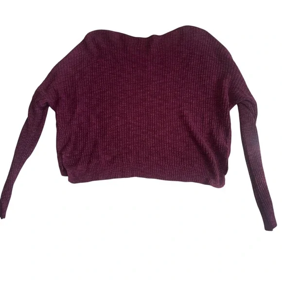 Hollister Burgundy Cable Knit Distressed Sweater Loose Fit Women Size M L - Picture 2 of 5